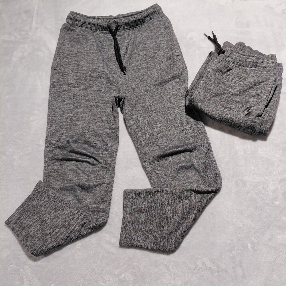 Lot of 2 Place Sport Boys Fleece Lined Athletic Sweatpants L 10/12 Heather Gray